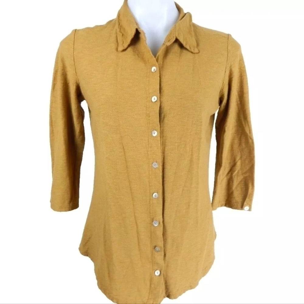 Cut Loose Gold Tan Button Up Knit Top